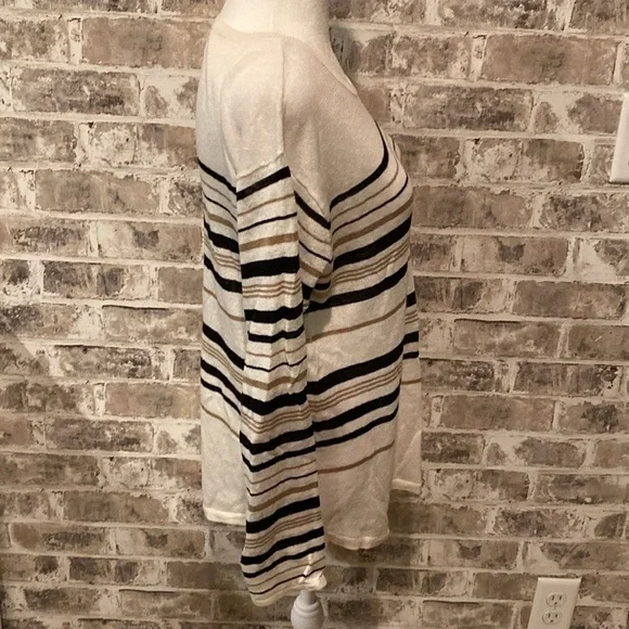 J.Jill crew neck sweater. Size S. Cream with black and brown stripes. - Picture 7 of 14